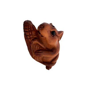 Ojime Bead Netsuke Hand-Carved Wooden Mouse Corn Cob Signed Figurine